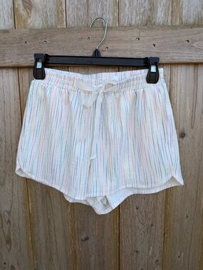 Lili Sidonio Women’s White Multicolor Stripe Drawstring Lounge Shorts